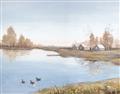Picture of Three Cabin And Loons _GroupedProduct_Rectangle_Landscape_Unframed_Print_Only_