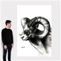 Picture of Sketched Ram _GroupedProduct_Rectangle_Portrait_Canvas_
