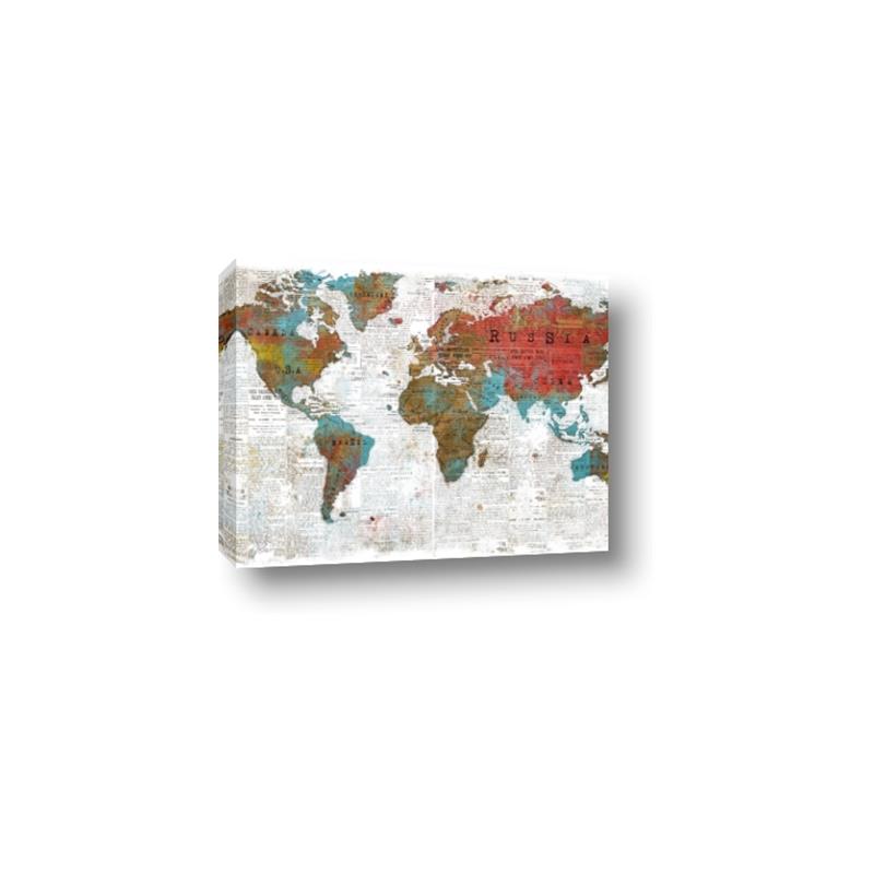 Picture of Newspaper World map  _GroupedProduct_Rectangle_Landscape_Canvas_