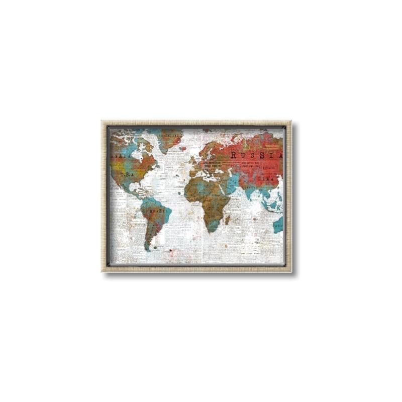 Picture of Newspaper World map  _GroupedProduct_Rectangle_Landscape_Canvas_Framed_
