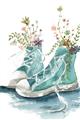 Picture of Teal Shoe Garden  _GroupedProduct_Rectangle_Portrait_Unframed_Print_Only_