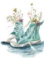 Picture of Teal Shoe Garden  _GroupedProduct_Rectangle_Portrait_Unframed_Print_Only_