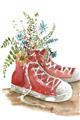 Picture of Red Shoe Garden  _GroupedProduct_Rectangle_Portrait_Unframed_Print_Only_
