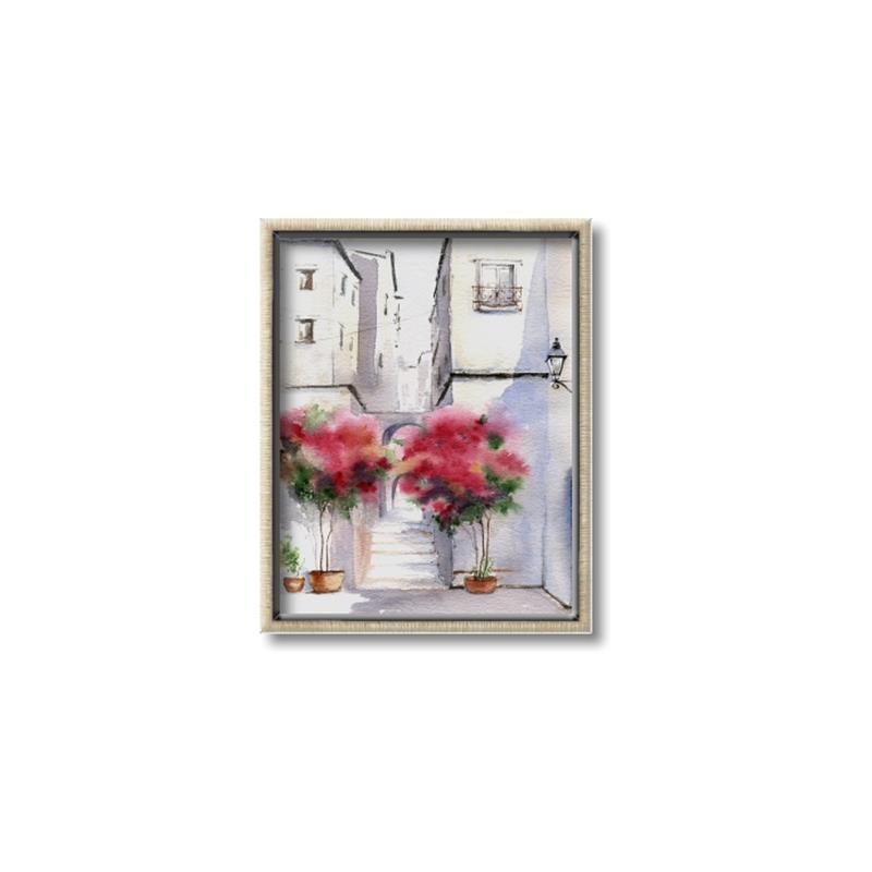 Picture of Red Floral Buildings _GroupedProduct_Rectangle_Portrait_Canvas_Framed_