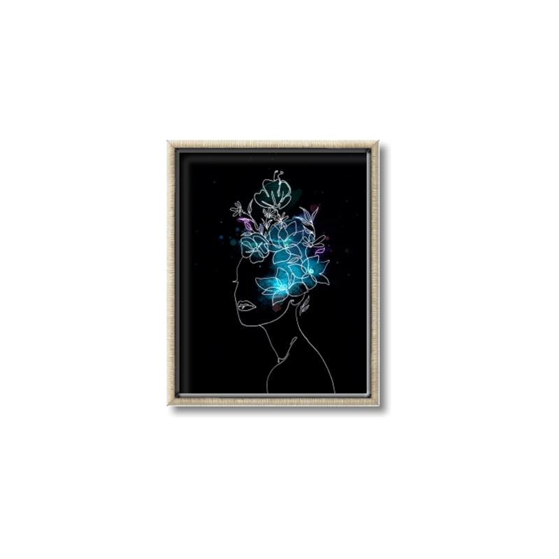 Picture of Neon Flower Girl on Black  _GroupedProduct_Rectangle_Portrait_Canvas_Framed_