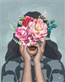 Picture of Girl with bouquet of flowers II _GroupedProduct_Rectangle_Portrait_Unframed_Print_Only_