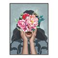 Picture of Girl with bouquet of flowers II _GroupedProduct_Rectangle_Portrait_Canvas_Framed_