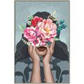 Picture of Girl with bouquet of flowers II _GroupedProduct_Rectangle_Portrait_Canvas_Framed_