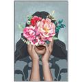 Picture of Girl with bouquet of flowers II _GroupedProduct_Rectangle_Portrait_Canvas_Framed_