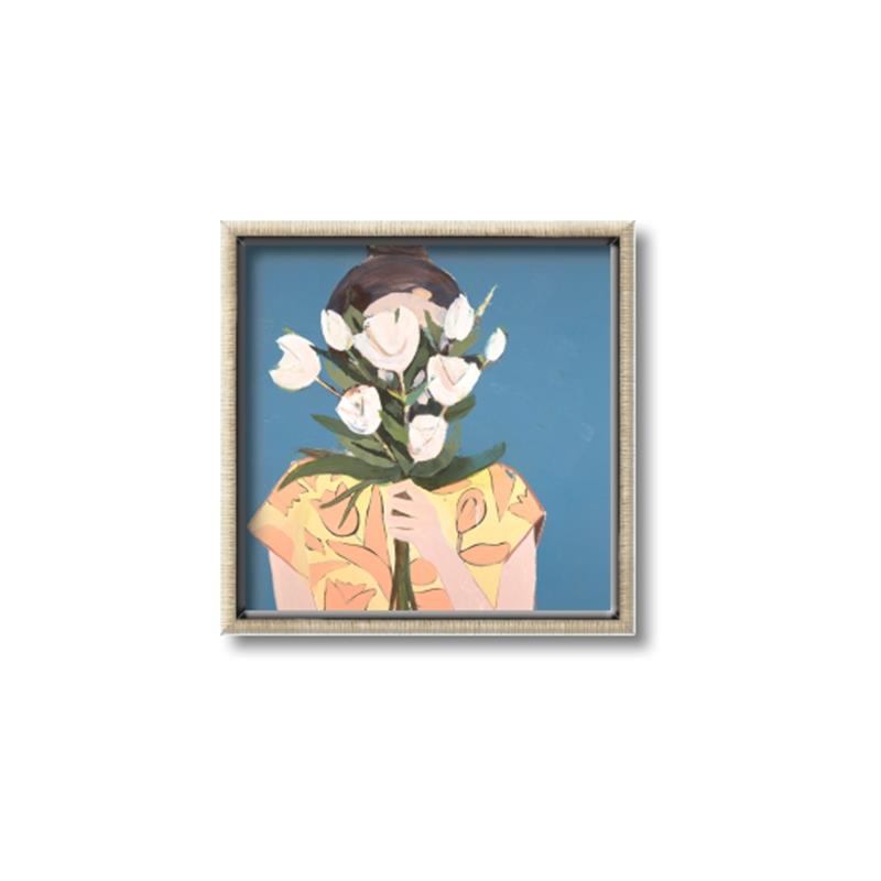Picture of Girl with bouquet of flowers _GroupedProduct_Square_Canvas_Framed_