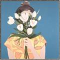 Picture of Girl with bouquet of flowers _GroupedProduct_Square_Canvas_Framed_
