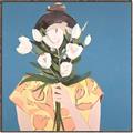 Picture of Girl with bouquet of flowers _GroupedProduct_Square_Canvas_Framed_