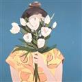 Picture of Girl with bouquet of flowers _GroupedProduct_Square_Unframed_Print_Only_