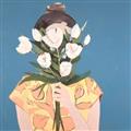 Picture of Girl with bouquet of flowers _GroupedProduct_Square_Unframed_Print_Only_
