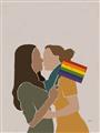 Picture of Two girls with rainbow flag _GroupedProduct_Rectangle_Portrait_Unframed_Print_Only_