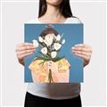 Picture of Girl with bouquet of flowers _GroupedProduct_Square_Canvas_