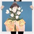 Picture of Girl with bouquet of flowers _GroupedProduct_Square_Canvas_