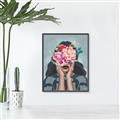Picture of Girl with bouquet of flowers II _GroupedProduct_Rectangle_Portrait_Canvas_Framed_