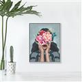 Picture of Girl with bouquet of flowers II _GroupedProduct_Rectangle_Portrait_Canvas_Framed_