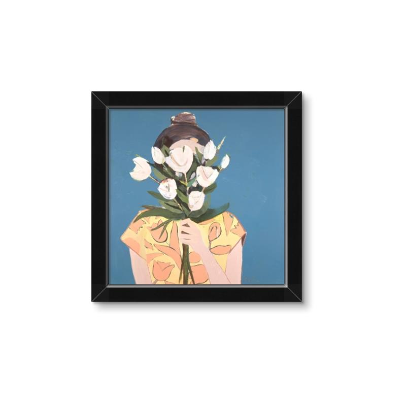 Picture of Girl with bouquet of flowers _GroupedProduct_Square_Framed_Matted_