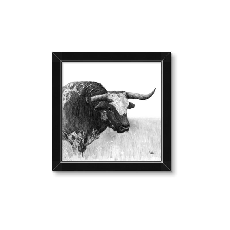 Picture of Sketched Horned Cow _GroupedProduct_Square_Framed_Matted_