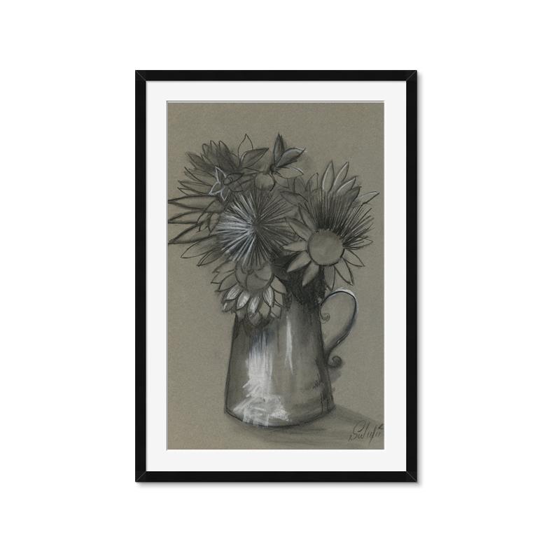 Picture of Charcoal Flower Drawing I _GroupedProduct_Rectangle_Portrait_Framed_Matted_