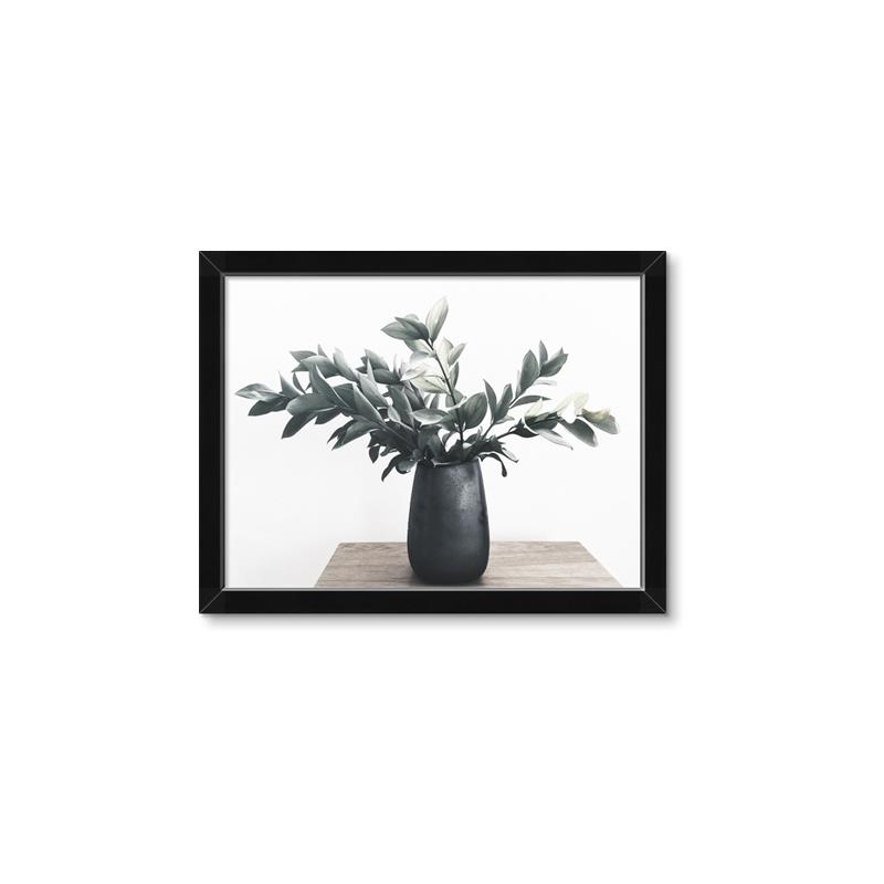 Picture of Black vase with green leafs _GroupedProduct_Rectangle_Landscape_Photography _GroupedProduct_Rectangle_Landscape_Framed_Matted_