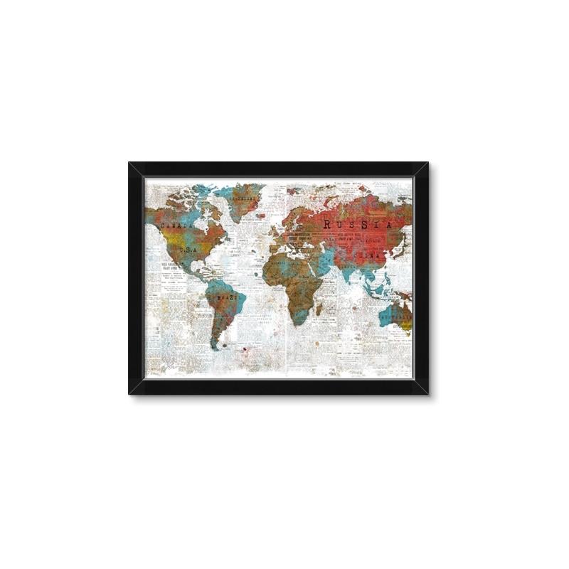 Picture of Newspaper World map  _GroupedProduct_Rectangle_Landscape_Framed_Matted_