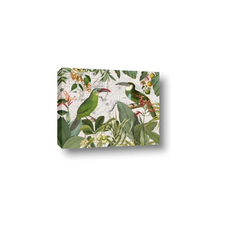 Picture of Green Nostalgic Tropical Birds _GroupedProduct_Rectangle_Landscape_Canvas_