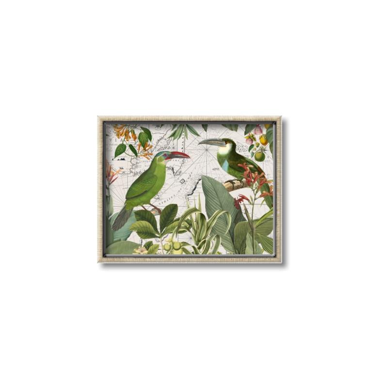 Picture of Green Nostalgic Tropical Birds _GroupedProduct_Rectangle_Landscape_Canvas_Framed_