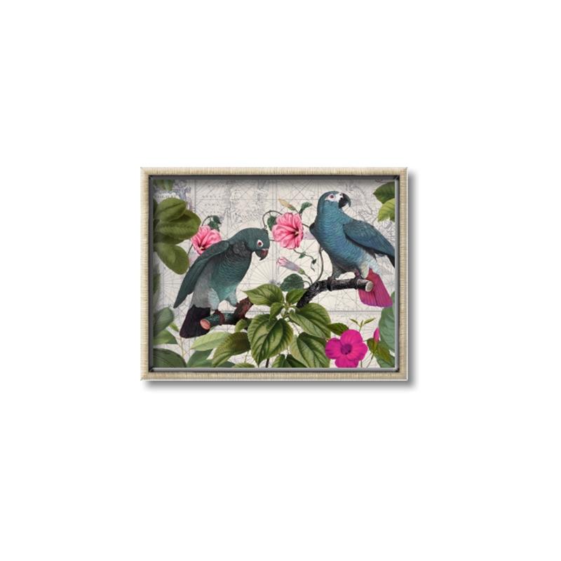 Picture of Blue Nostalgic Tropical Parrot Birds _GroupedProduct_Rectangle_Landscape_Canvas_Framed_