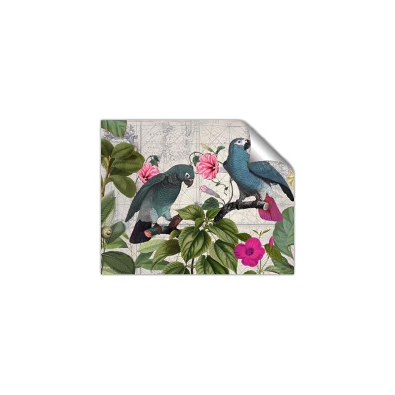Picture of Blue Nostalgic Tropical Parrot Birds _GroupedProduct_Rectangle_Landscape_Unframed_Print_Only_