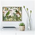 Picture of Green Nostalgic Tropical Birds _GroupedProduct_Rectangle_Landscape_Canvas_Framed_