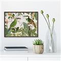 Picture of Green Nostalgic Tropical Birds _GroupedProduct_Rectangle_Landscape_Canvas_Framed_