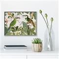Picture of Green Nostalgic Tropical Birds _GroupedProduct_Rectangle_Landscape_Canvas_Framed_