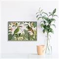 Picture of Green Nostalgic Tropical Birds _GroupedProduct_Rectangle_Landscape_Canvas_Framed_