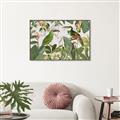 Picture of Green Nostalgic Tropical Birds _GroupedProduct_Rectangle_Landscape_Canvas_Framed_