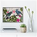 Picture of Blue Nostalgic Tropical Parrot Birds _GroupedProduct_Rectangle_Landscape_Canvas_Framed_