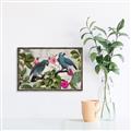 Picture of Blue Nostalgic Tropical Parrot Birds _GroupedProduct_Rectangle_Landscape_Canvas_Framed_