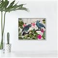 Picture of Blue Nostalgic Tropical Parrot Birds _GroupedProduct_Rectangle_Landscape_Canvas_Framed_