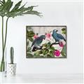 Picture of Blue Nostalgic Tropical Parrot Birds _GroupedProduct_Rectangle_Landscape_Canvas_Framed_