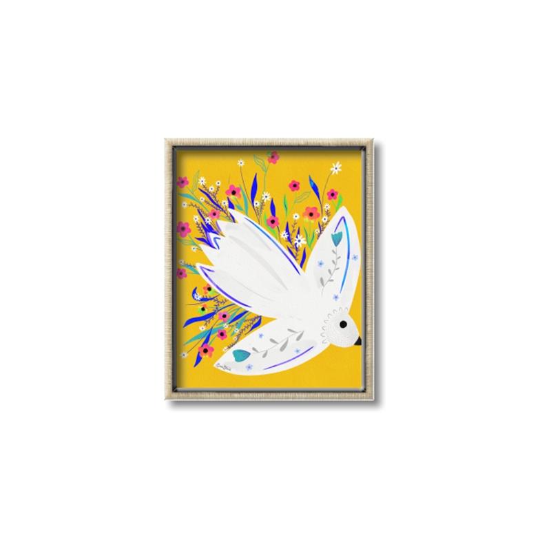 Picture of Bird in Floral Yellow Abstraction _GroupedProduct_Rectangle_Portrait_Canvas_Framed_