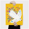 Picture of Bird in Floral Yellow Abstraction _GroupedProduct_Rectangle_Portrait_Canvas_