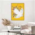 Picture of Bird in Floral Yellow Abstraction _GroupedProduct_Rectangle_Portrait_Canvas_Framed_