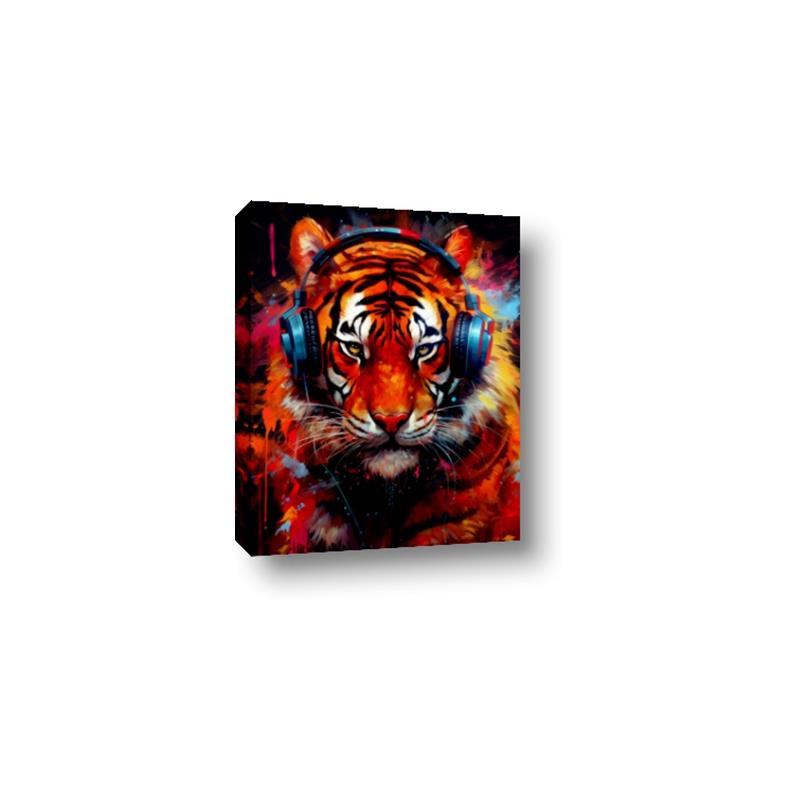 Picture of Tiger With Headphones animal _GroupedProduct_Rectangle_Portrait_Canvas_