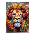 Picture of Lion With Headphones animal _GroupedProduct_Rectangle_Portrait_Canvas_