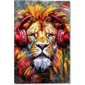 Picture of Lion With Headphones animal _GroupedProduct_Rectangle_Portrait_Canvas_