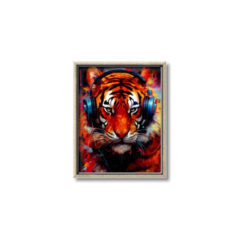 Picture of Tiger With Headphones animal _GroupedProduct_Rectangle_Portrait_Canvas_Framed_
