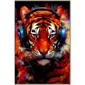 Picture of Tiger With Headphones animal _GroupedProduct_Rectangle_Portrait_Canvas_Framed_