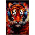 Picture of Tiger With Headphones animal _GroupedProduct_Rectangle_Portrait_Canvas_Framed_